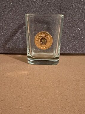 Remington Clear Square Shot Glass with Brass 12 GA Shell Accent